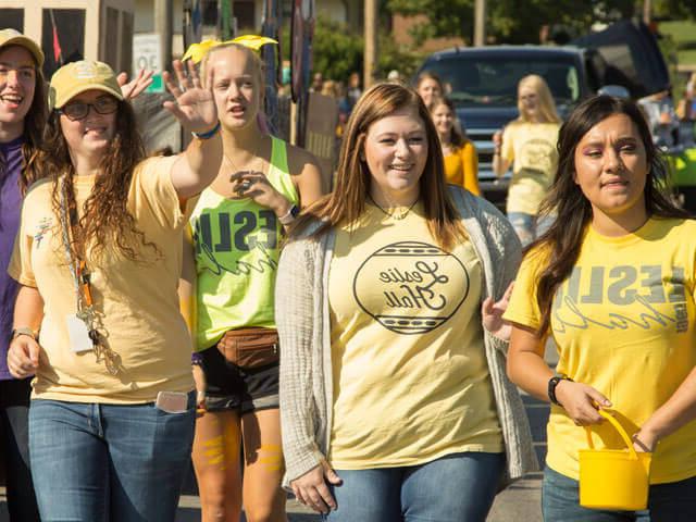 Female students in homecoming parade